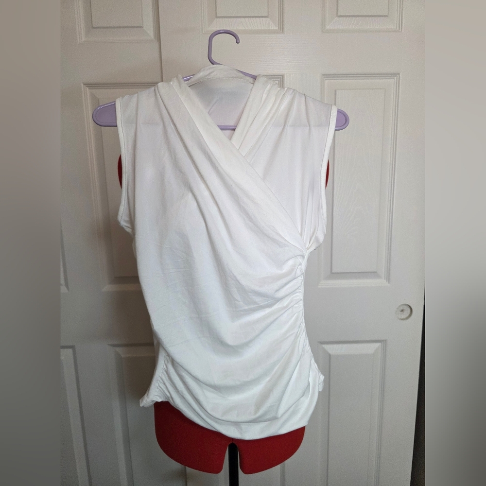 Chic White Draped Sleeveless Wrap Blouse